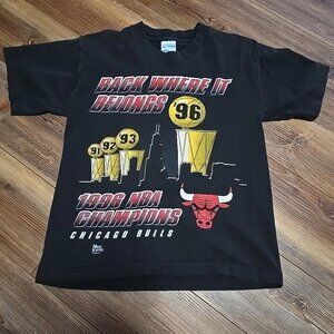 Vintage Chicago Bulls Shirt Youth Sz 10-12 Black 96 NBA Champions Pro Player 90s